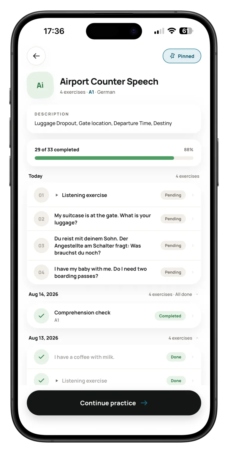 A Landeni topic lesson shown on a phone
